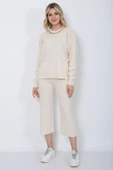 Kadın Triko Zincirli Cepli Kazak Pantolon Takım Oversize Taş - 1