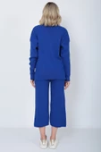 Kadın Triko Zincirli Cepli Kazak Pantolon Takım Oversize Mavi - 5