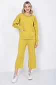 Kadın Triko Zincirli Cepli Kazak Pantolon Takım Oversize Hardal - 1