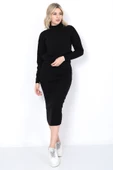 Kadın Triko Zikzak Çizgili Kazak ve Etek Takım Oversize Siyah - 3