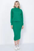 Kadın Triko Zikzak Çizgili Kazak ve Etek Takım Oversize Yeşil - 4