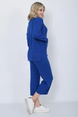 Kadın Triko Zincirli Cepli Kazak Pantolon Takım Oversize Mavi - 7