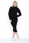 Kadın Triko Zikzak Çizgili Kazak ve Etek Takım Oversize Siyah - 8