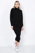 Kadın Triko Zikzak Çizgili Kazak ve Etek Takım Oversize Siyah - 6
