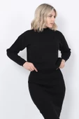 Kadın Triko Zikzak Çizgili Kazak ve Etek Takım Oversize Siyah - 2