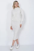 Kadın Triko Zikzak Çizgili Kazak ve Etek Takım Oversize Taş - 5