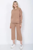 Kadın Triko Zincirli Cepli Kazak Pantolon Takım Oversize Vizon - 8