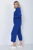 Kadın Triko Zincirli Cepli Kazak Pantolon Takım Oversize Mavi - 8