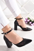 Erkan Saçmacı Diana Siyah Vegan Fileli Kalın Topuklu Ayakkabı - 2