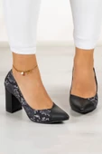 Erkan Saçmacı Belinda Siyah Vegan Yılan Desenli Jatqılı Kalın Topuklu Ayakkabı - 3