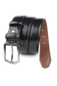Hakiki Deri Erkek Kemer 3,5 cm Kumaş ve Keten Uyumlu Siyah thumbnail 1