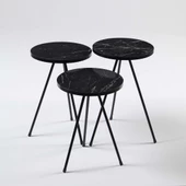 Zigon Sehpa 3 Lü Metal Ayak Siyah Mermer Desen  1018 thumbnail 4