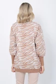 Kadın Triko Kazak Bisiklet Yaka Zebra Desenli Oversize Vizon - 7