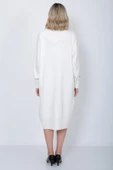 Triko Uzun Kadın Elbise Yaka Düğmeli Ekru thumbnail 7