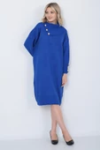 Triko Uzun Kadın Elbise Yaka Düğmeli Mavi thumbnail 7