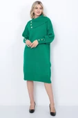 Triko Uzun Kadın Elbise Yaka Düğmeli Yeşil thumbnail 6