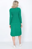 Kadın Triko Pilise Etekli Saç Örğülü Kazak Takım Oversize Yeşil - 5