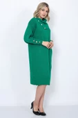 Triko Uzun Kadın Elbise Yaka Düğmeli Yeşil thumbnail 7