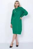 Triko Uzun Kadın Elbise Yaka Düğmeli Yeşil thumbnail 1