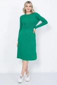 Kadın Triko Pilise Etekli Saç Örğülü Kazak Takım Oversize Yeşil - 9