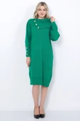 Triko Uzun Kadın Elbise Yaka Düğmeli Yeşil thumbnail 3
