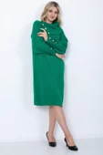 Triko Uzun Kadın Elbise Yaka Düğmeli Yeşil thumbnail 9