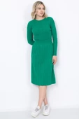 Kadın Triko Pilise Etekli Saç Örğülü Kazak Takım Oversize Yeşil - 3