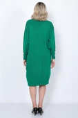 Triko Uzun Kadın Elbise Yaka Düğmeli Yeşil thumbnail 8