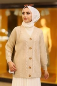 Oversize Kadın Tesettür Triko Hırka Taş - 1