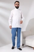 Erkek Mavi Çınar Beli Lastikli Rahat Kesim Kot Şalvar Pantolon - 7