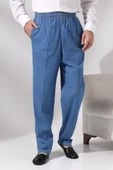 Erkek Mavi Çınar Beli Lastikli Rahat Kesim Kot Şalvar Pantolon - 1