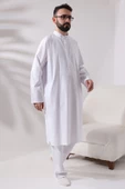 Erkek Hac ve Umre Kıyafeti İkili Alt Üst Afgan Takım Beyaz - 3