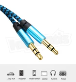 Diwu AUX Stereo 3.5mm Data Ses Örgü Kablo Mavi - 5