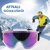 Kayak Gözlüğü Aynalı Gökkuşağı Ventilli Güneş Kar Koruyucu Gözlük UV Korumalı Snowboard Glasses Gözlük - 1