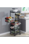 TRENDESK 5 Katlı Luxx  Mat Siyah Metal Patates Soğan Sebze Meyve Sepeti Sebzelik Tekerlekli - 2