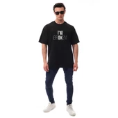 I'm Ok Relaxed Oversize Basic Erkek T-shirt Siyah 6000 - 3