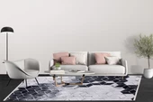 Modern Gri Dijital Baskı Yıkanabilir Hipoalerjenik Kaymaz Taban Halı Yolluk HA068 - 5