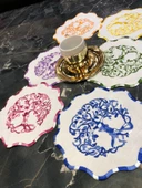 Multicolor 6'lı Kokteyl Kahve Sunum Peçetesi Maraş İşi Sırma Nakış İşlemeli Gardenya Sunumluk - 1