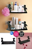 4 Adet Kendinden Yapışkanlı Craft Siyah Banyo Rafı Mutfak Organizer Duvara Monte Raf Düzenleyici - 1