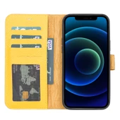 Apple iPhone 13 Pro Max Uyumlu Deri Cüzdanlı Kılıf FL12 Sarı - 2