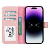 Apple iPhone 15 Plus Uyumlu Deri Cüzdanlı Kılıf MWWN NU2 Pembe - 2