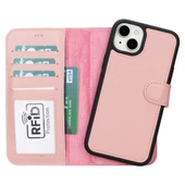 Apple iPhone 15 Plus Uyumlu Deri Cüzdanlı Kılıf MWWN NU2 Pembe - 1