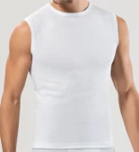 Erkek Sıfır Kol Bisiklet Yaka Slimfit Likralı Düz Tişört Beyaz - 1