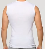 Erkek Sıfır Kol Bisiklet Yaka Slimfit Likralı Düz Tişört Beyaz - 3