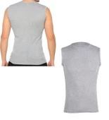 Erkek Sıfır Kol Bisiklet Yaka Slimfit Likralı Düz Tişört Gri - 2