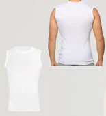 Erkek Sıfır Kol Bisiklet Yaka Slimfit Likralı Düz Tişört Beyaz - 2