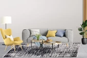 Modern Siyah Dijital Baskı Hipoalerjenik Kaymaz Taban Halı Yolluk - 4