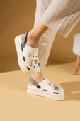 Pembe Potin Yüksek Taban Jibbitzli Eva Comfort Kadın Sandalet DNZ224-24Krem Vizon - 3