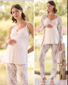 Monamise 24076 Çiçek Desenli  Hamile Lohusa 3 Lü Pijama Sabahlık Tk thumbnail 5
