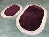 Bonny Home Pera Mürdüm 2'li Banyo Paspası Seti Kaymaz Tabanlı Saçaklı Püsküllü Klozet Takımı - 1